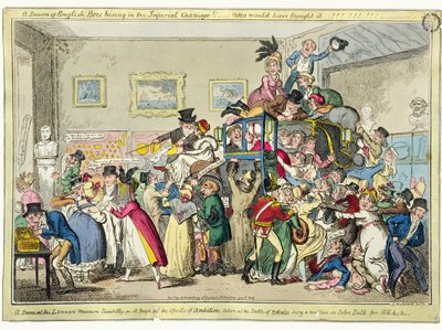 A Swarm of English Bees Hiving in the Imperial Carriage!! - Who Would Have Thought It!! A Scene at the London Museum, Piccadilly, or A Peep at the Spoils of Ambition taken at the Battle of Waterloo by George Cruikshank